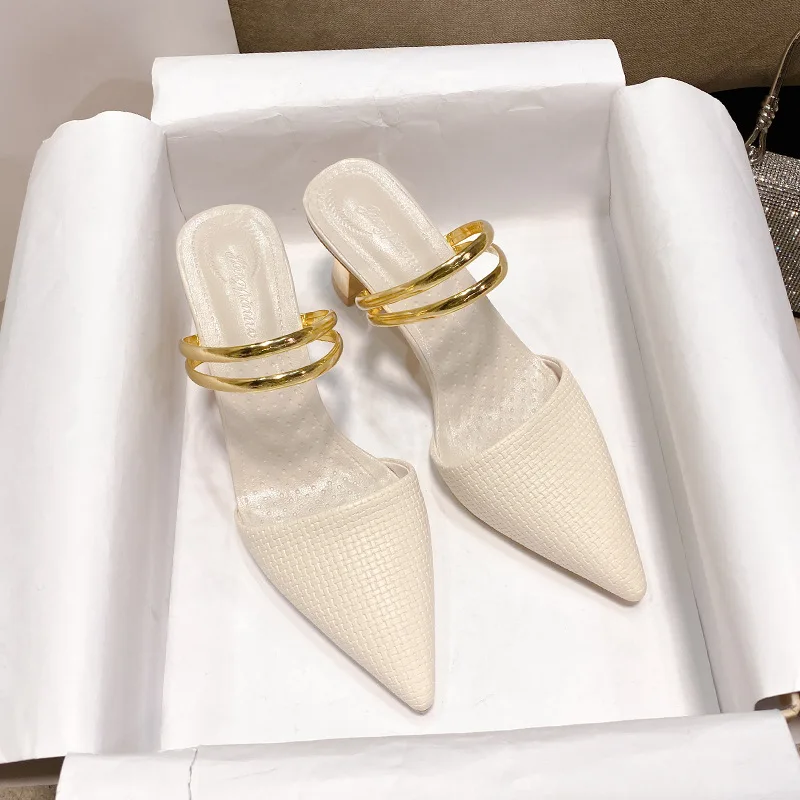 Summer Women's Fashion Pointed Sandals Elegant Temperament High Heeled Comfortable Color Blocked Slip on Half Slippers 2026
