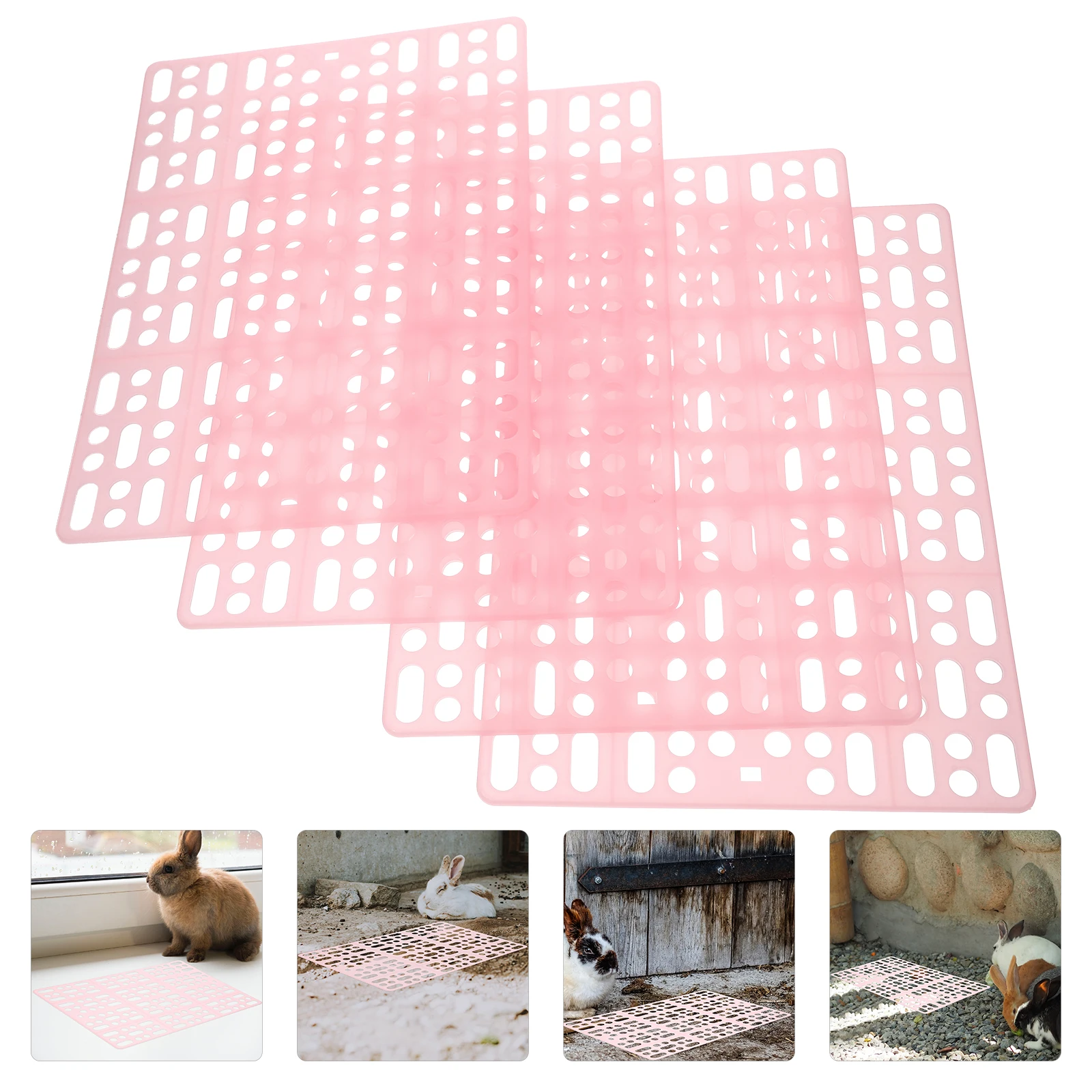 

4 Pcs Rabbit Floor Mat Indoors Bunny Hamster Cage Holes Design Reusable Plastic Mats for Small Pets Guinea Pig Accessories Easy