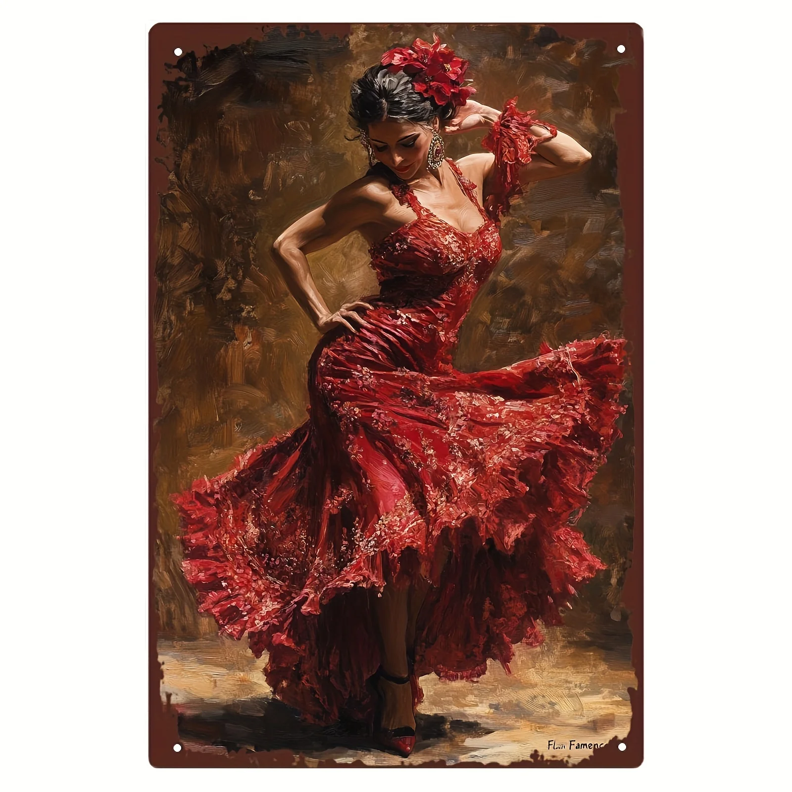 Flamenco Dancer Vintage Art Tin Painting Wall Decoration 8x12 Inch for Living Room Bedroom Office Coffee Shop Outdoor Wall Art