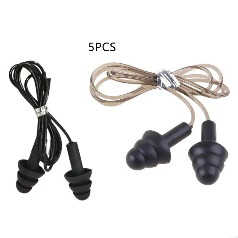 

N58B 5 Pairs Soft Silicone Cord Swimming Ear Plugs Comfortable Waterproof Noise Cance