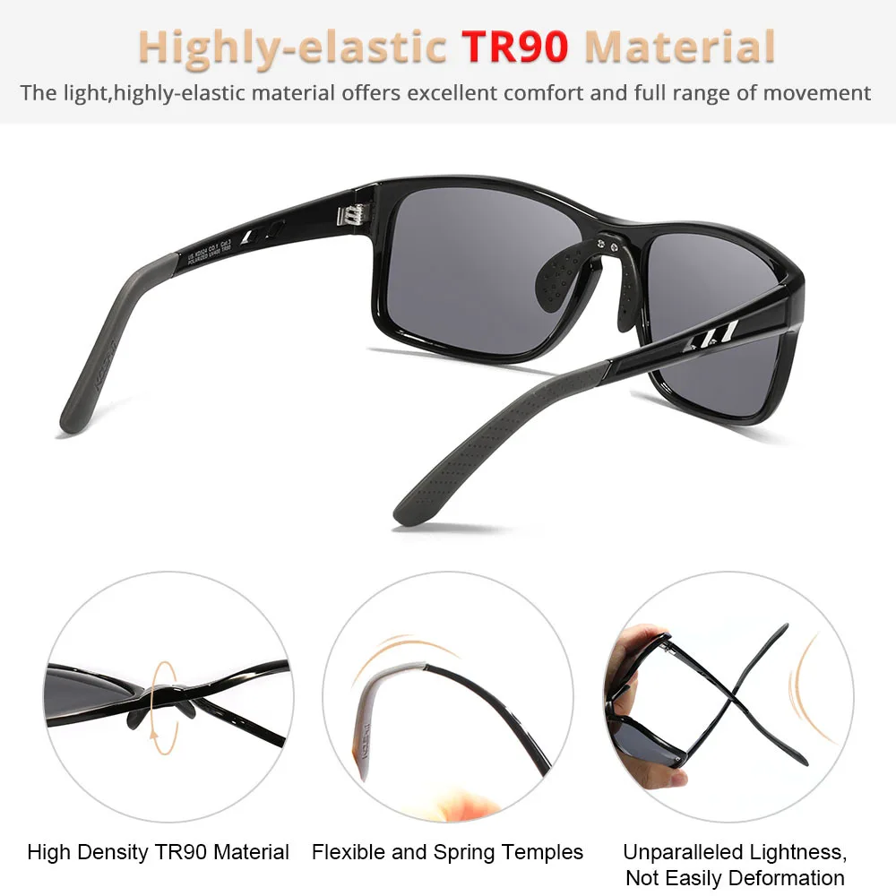 KDEAM High Quality TR90 Frame Classic Square Polarized Sunglasses Rubber Adjustable Nose Support Glasses Night Vision Goggles