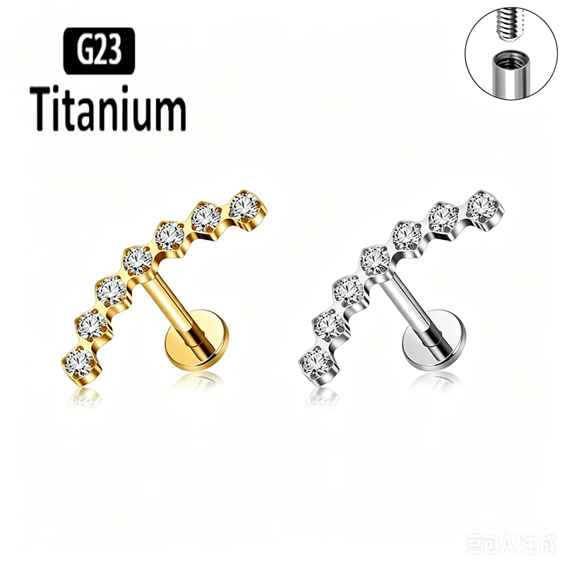 G23 Titanium Piercing Internal Thread CZ Labret Earrings Lip Ring Ear Cartilage Tragus Helix Lobe Stud Piercing Body Jewelry 16G