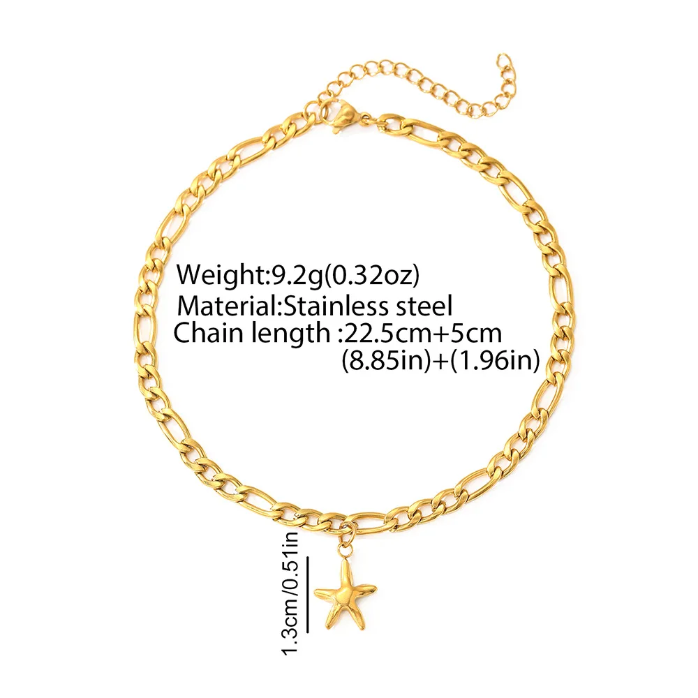 WG 1pc Fashion Punk Anklet Retro Unique Stainless Steel Five-Pointed Star Jewelry