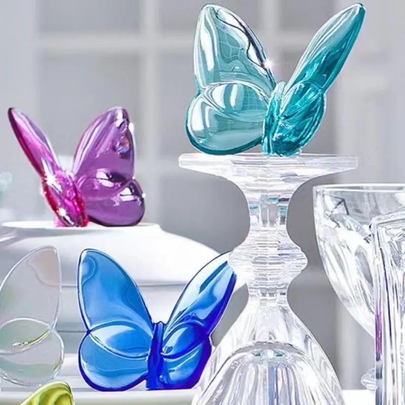 Light Luxury Multi-color Crystal Butterfly Ornament Reflective Crystal Glass Butterfly Decor Creative Holiday Gift Home Decor