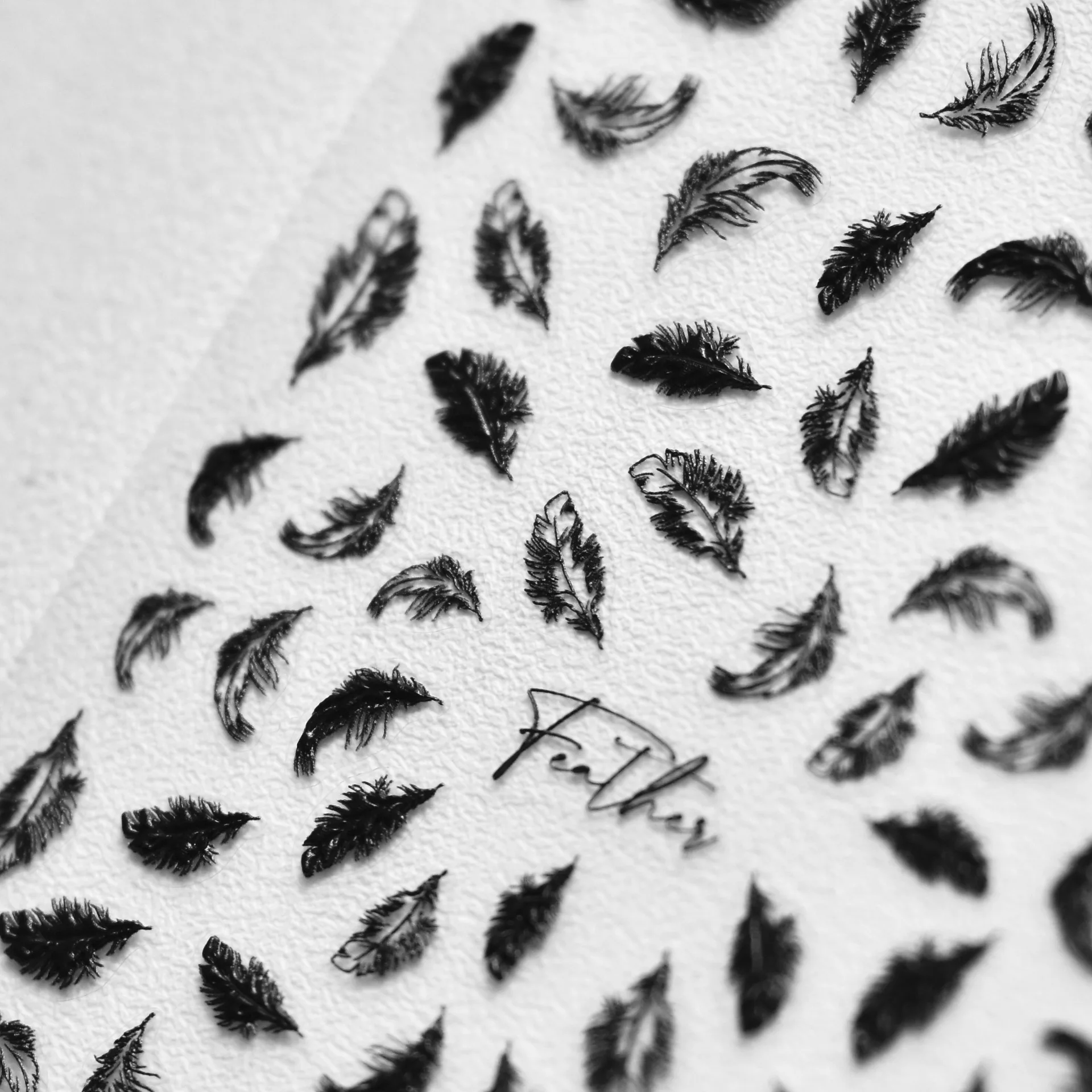 Black White Pink Feather 5D Soft Embossed Reliefs Self Adhesive Nail Art Decorations Stickers Simple 3D Nail Decals Wholesale