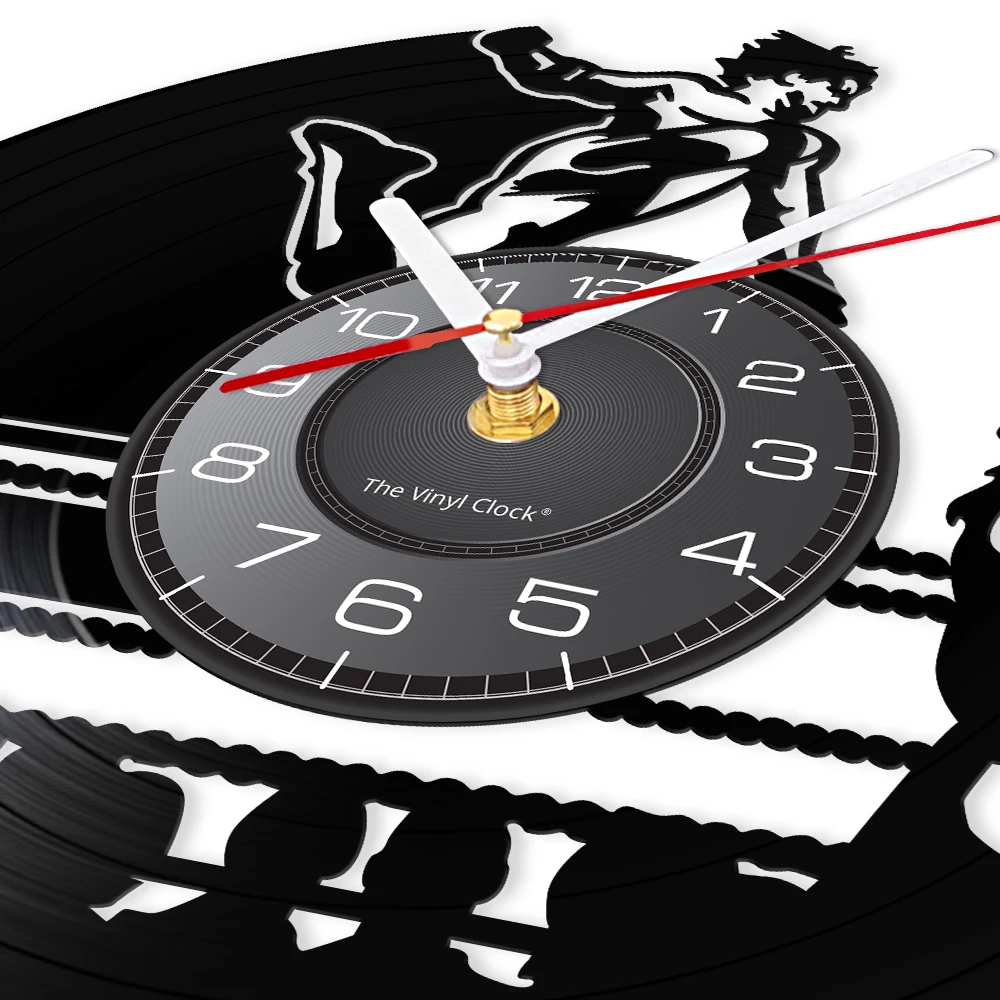 Boxing Combat Vinyl LP Record Wall Clock Punch Sign Fight Club Sport Home Decorative Silent Wall Watch Fighting Karateka Gift