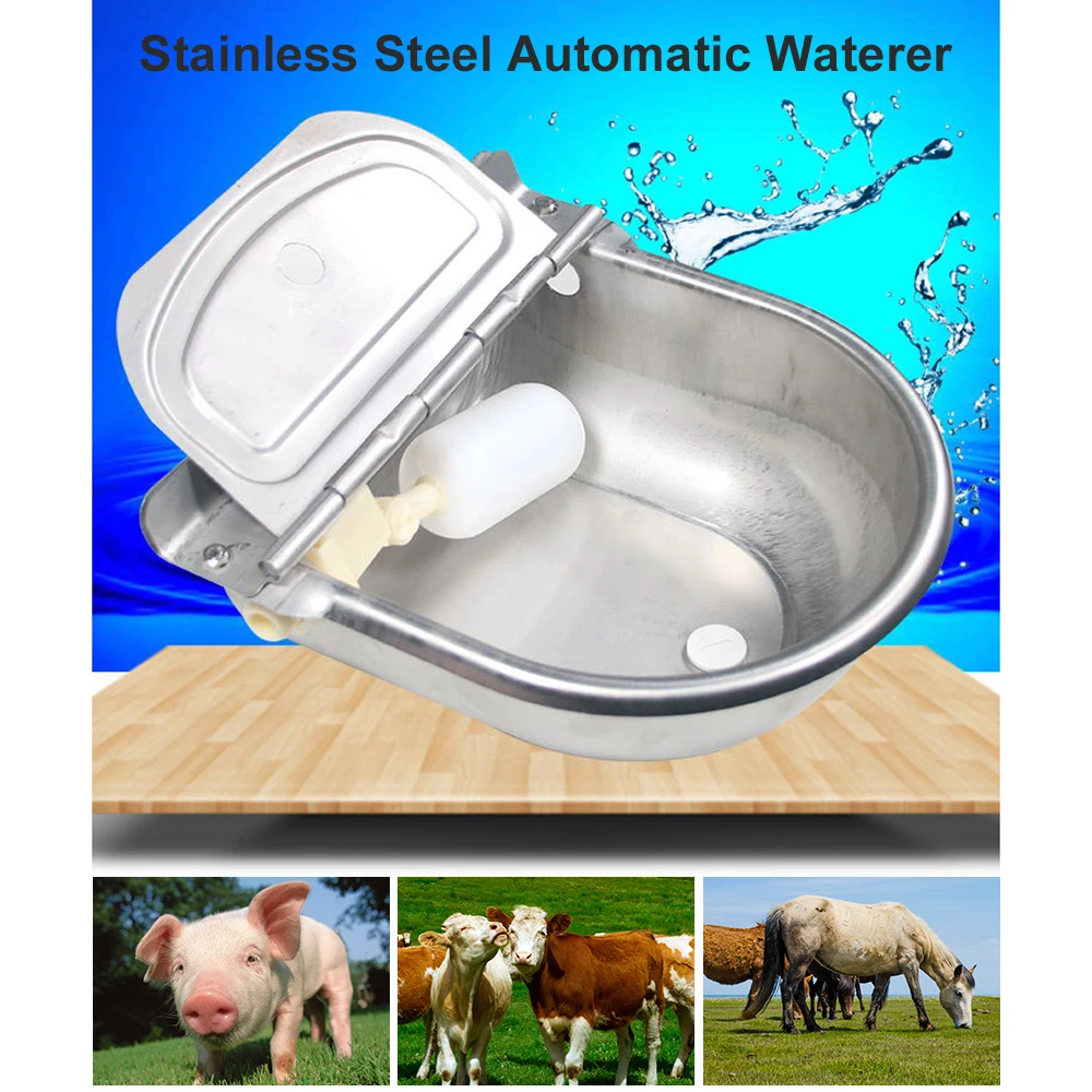 Stainless Steel Automatic Waterer Pet Livestock Tool Animals Water Bowl with Floating Ball for Cattle Horse Goat Sheep Dog