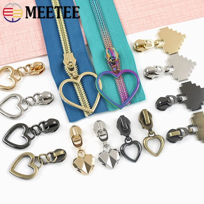 

10/20/30Pc 5# Heart Zipper Slider Puller Nylon for Pocket Handbag Luggage Wallet Zip Zips Head Repair Kit DIY Sewing Accessories
