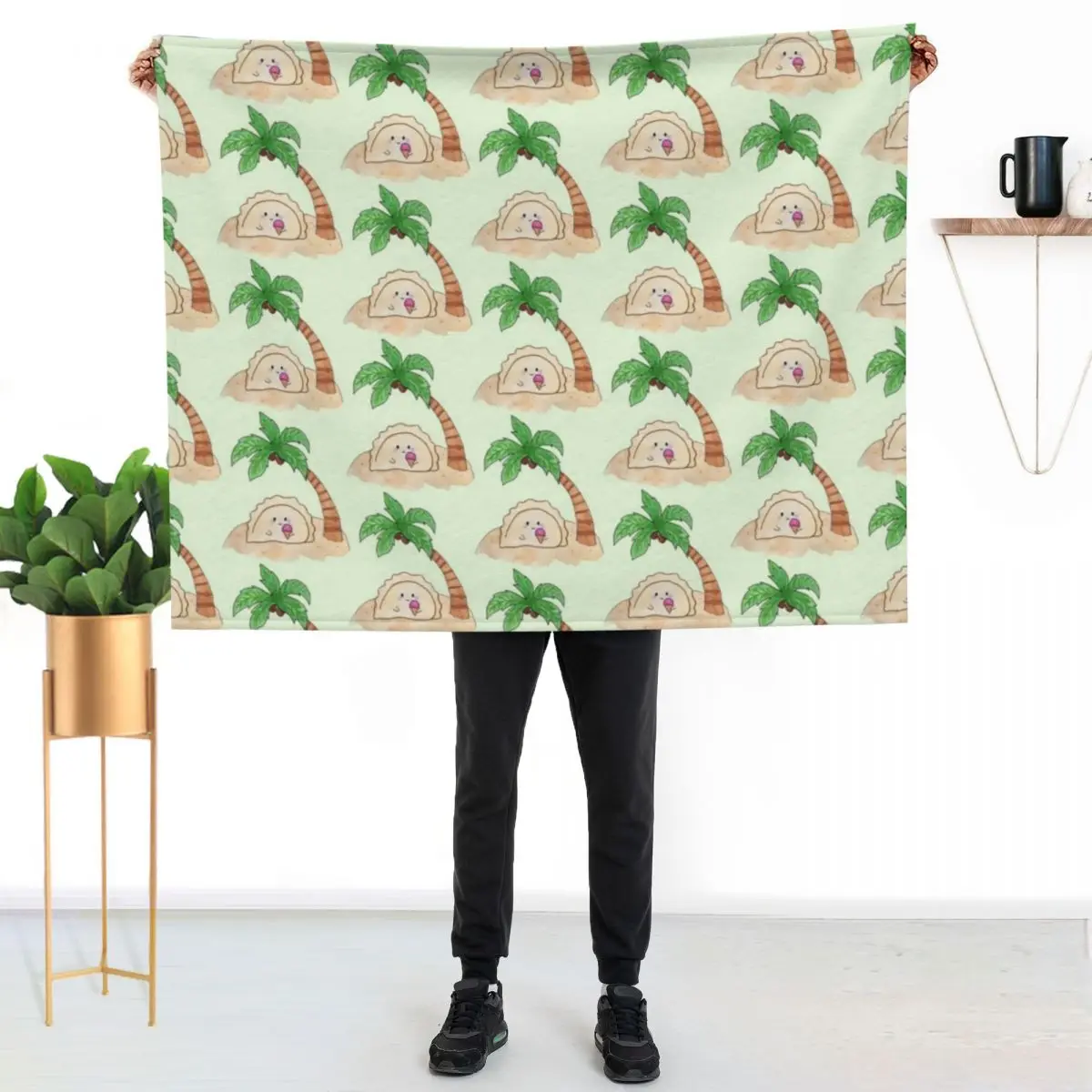 Dumpling pierogi on a deserted island with ice cream under a palm tree pattern Throw Blanket Kid'S Decorative Beds Warm Blankets