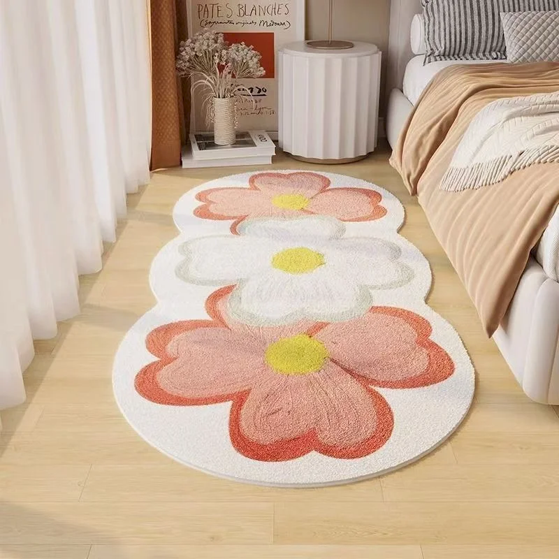 VIKAMA Floral Pattern Bedside Long Blanket Plush Anti Slip Absorbent Floor Mat Bedroom Home Interior Decoration Soft Cushion