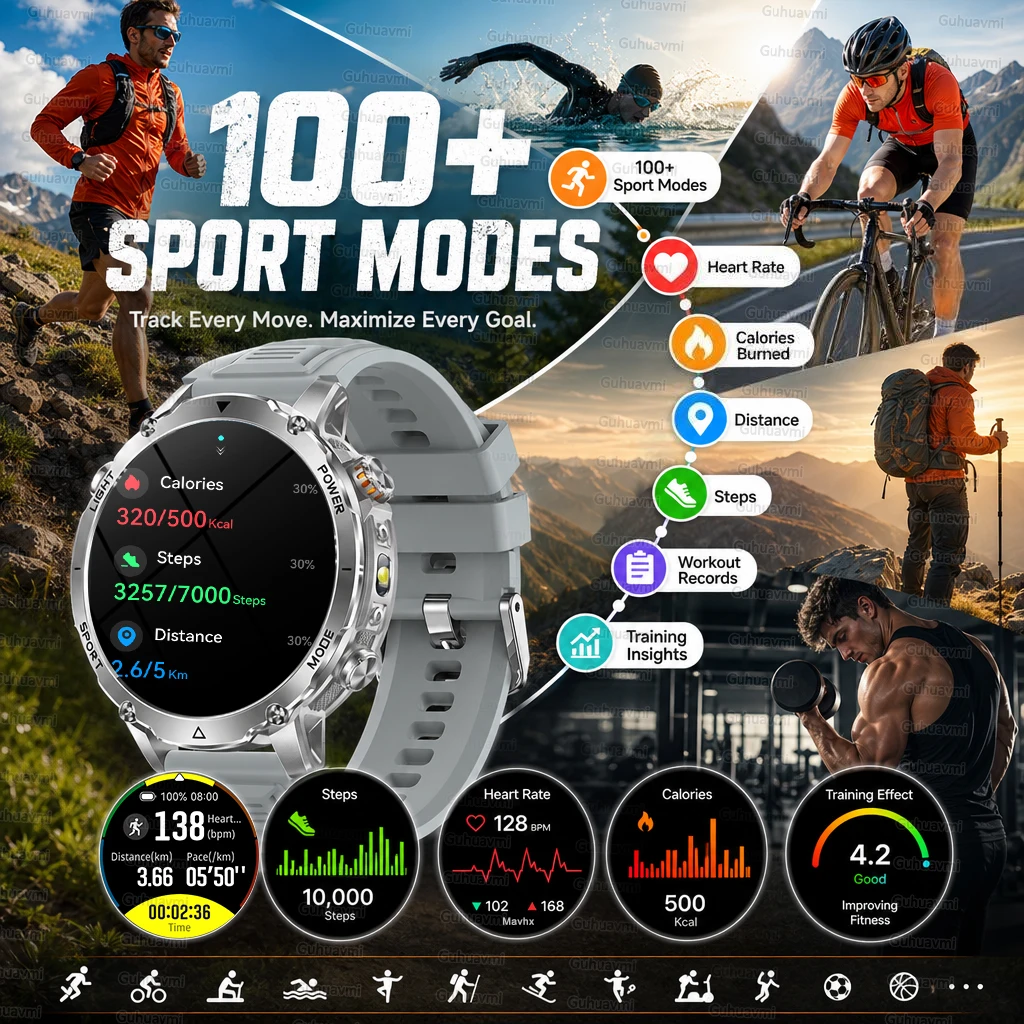 New 1400mAh Big Battery Smart Watch Men Outdoor GPS Flashlight IP68 Waterproof Bluetooth Call AMOLED Military Sports Smartwatch image 5