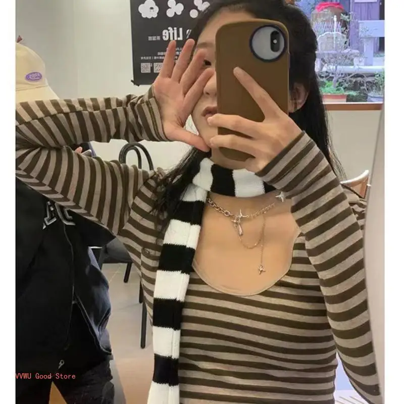Strip Scarf for Women Long Skinny Belt Necktie Neck Scarf Y2K Girls Photo Props