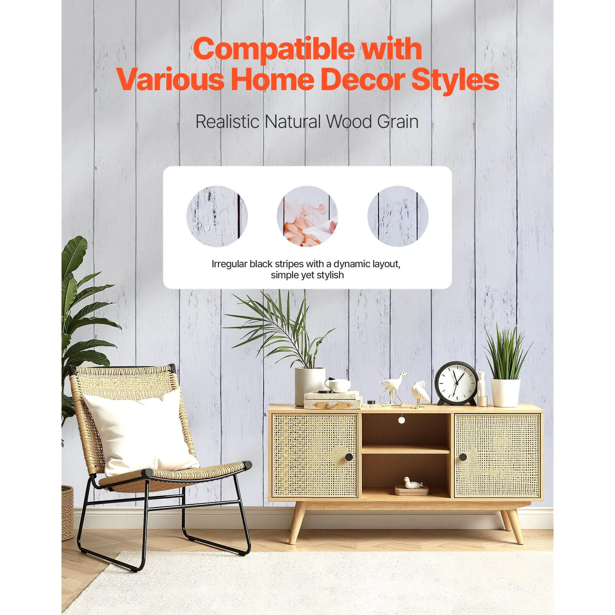Peel and Stick Wallpaper, 17.7 x 472.4 inch Contact Paper White Wood Textured Waterpoof Self Adhesive, Easy to Clean & Wall