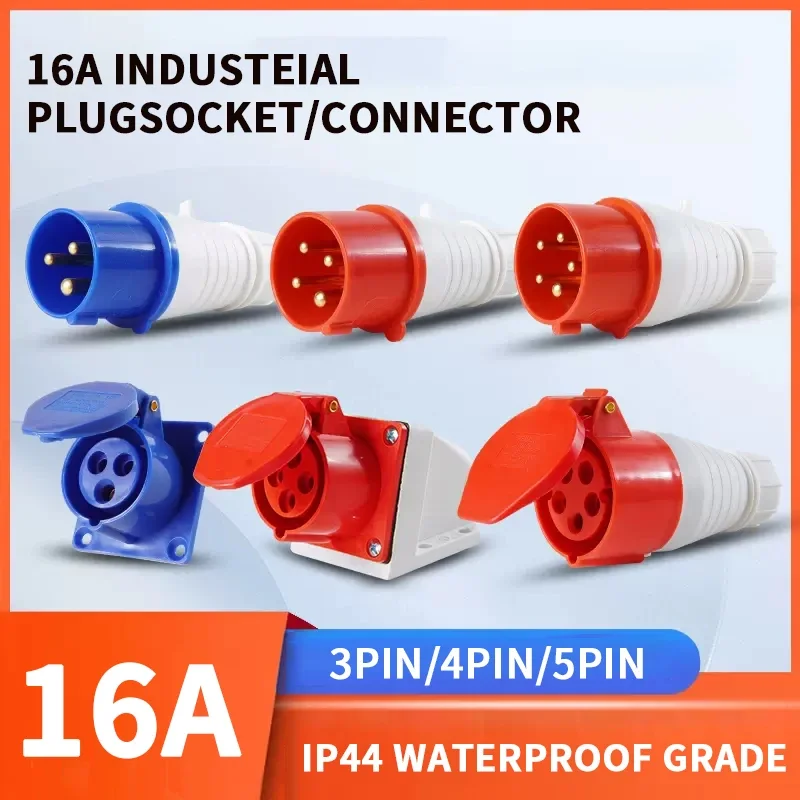 Industrial Plug and Socket 5pin 3core 3P/4P/5P Electrical Connector 16A IP44 Wall Mounted Socket 220V MALE FEMALE