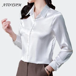 Fashion Women Satin Silk Blouses 2024 Spring Office Lady Elegant White Shirts With Chic Mini Dots Soft Bright Basic Tops Blusas