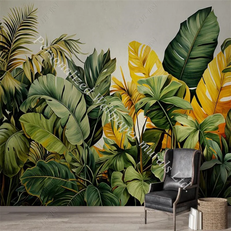 

Custom Retro Tropical Rainforest Plant Leaves 3d Mural Wallpaper for Living Room Bedroom Sofa Kids Room Backdrop Wall Paper