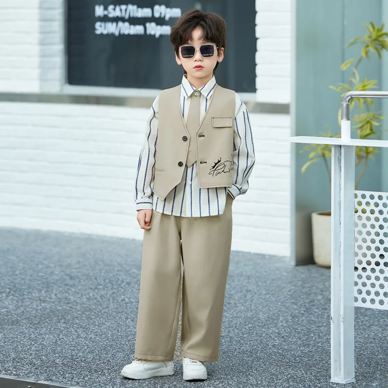 New Spring/Autumn Children's British Style Suit Set Handsome Baby Formal Wear For Wedding Kids Piano Performance Costume