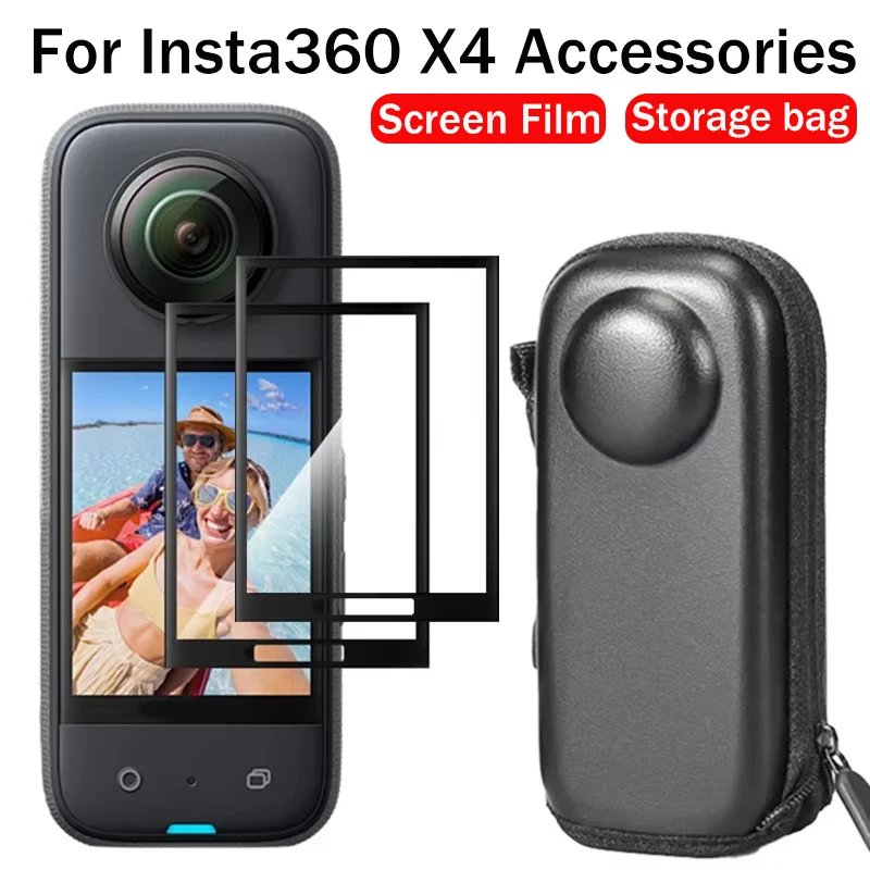 Mini Storage Case For Insta360 X4 Sport Camera Protector Portable Storage Bag 9H Hard Tempered Glass Screen Protectors Film