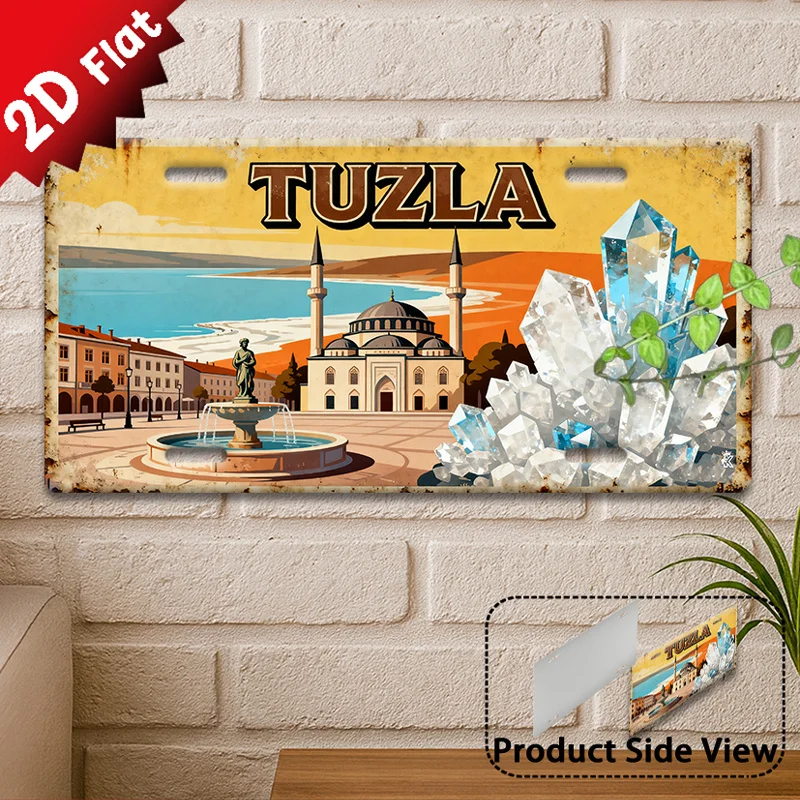 2D Flat -1pc, Vintage Metal Plaque for Decorative Use Only, Outdoor Sign & Wall Decor, Tuzla Salt Mine Cityscape Aluminum Sign