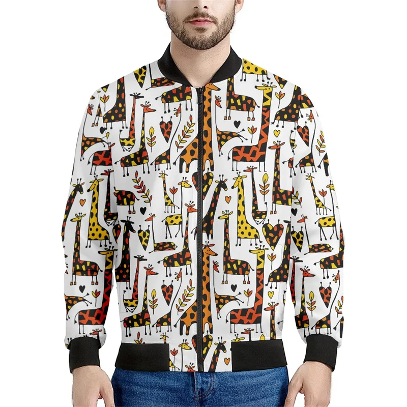 

Spring Autumn Mens Bomber Jacket Anime Giraffe 3D All Over Printed Zip Tracksuits Unisex Casual Zipper Jacket Boys Clothing 2024