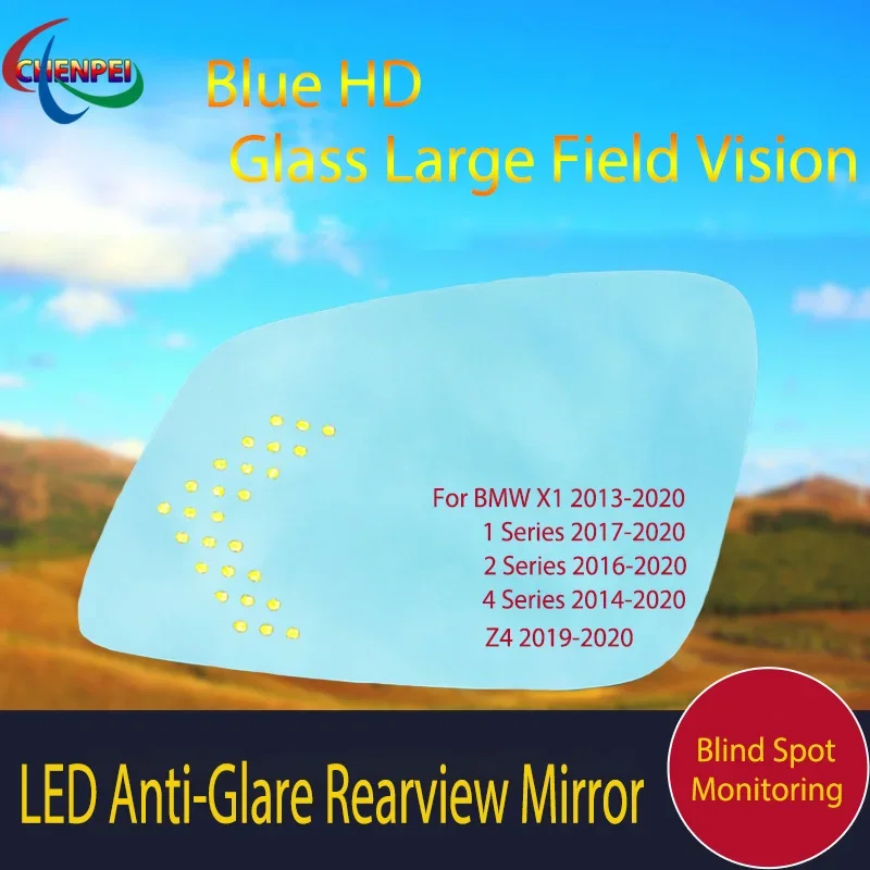 Large View Blue Mirror Anti-Glare Electrically Heated Rearview Mirror With LED Turn Indicator For BMW X1 1 2 4 Series Z4 13-20