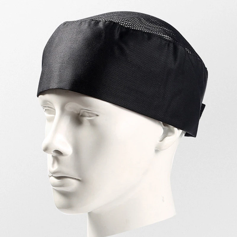 Top Breathable Sushi Cap Single Layered Adjutable Strap Chef Hat Black No Eaves Chef Flat Top Caps Coffee Shop