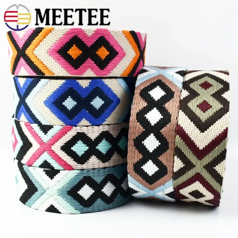 Meetee 2M 50mm 2mm Thick Polyester Jacquard Webbing Bag Strap Belt Woven Pattern Ribbon Band DIY Garment Sewing Webbings Tape