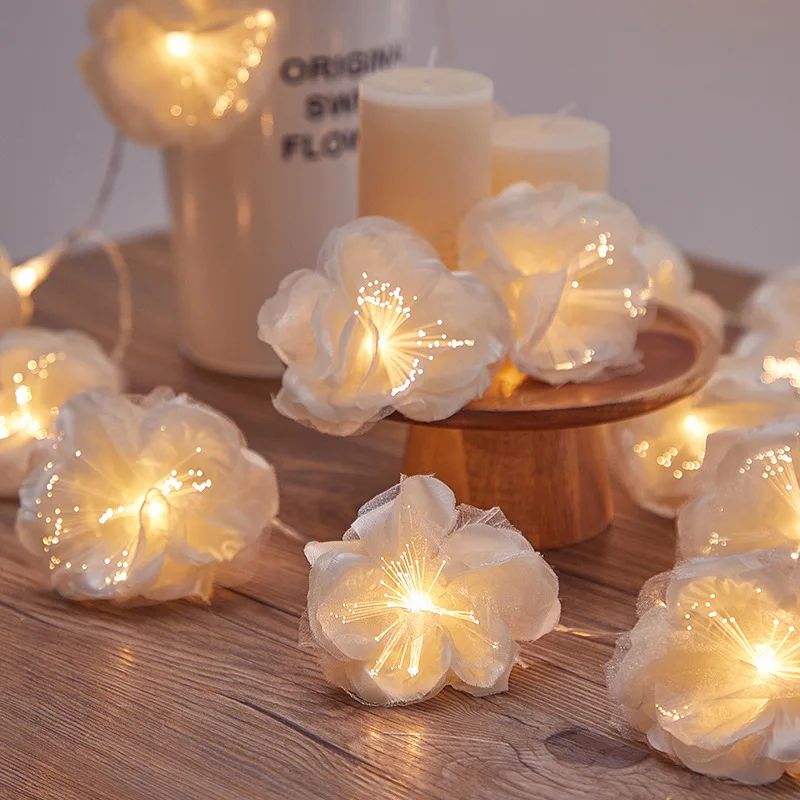 Plumeria String Lights Frangipani Gardenia Led Lights String Artificial Battery Operated Home Garden Wedding Xmas Party Decor