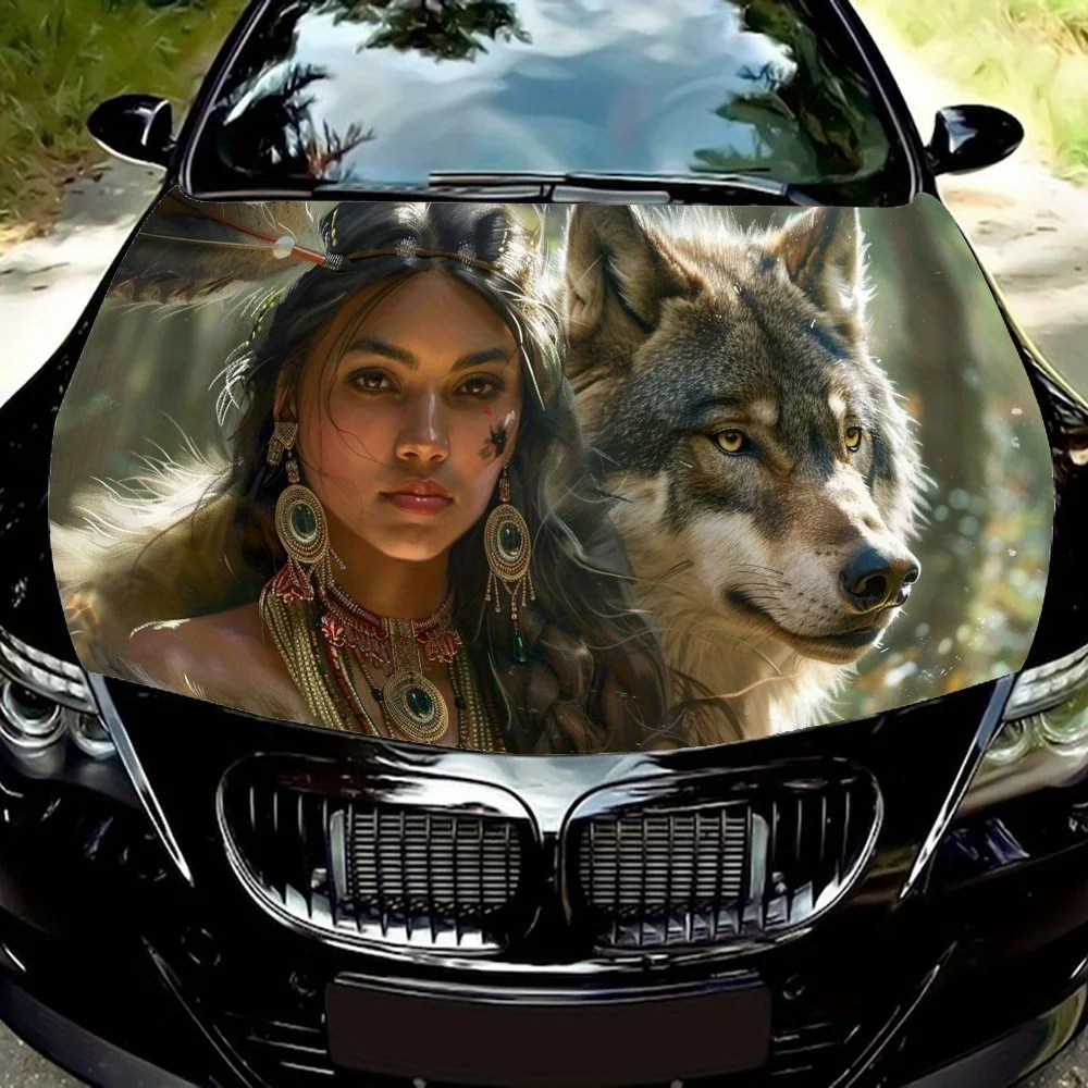 

Cool Wolf Clan Native American Car Hood Wrap Color Vinyl Sticker Truck Graphic Bonnet Auto Accessories Decoration Decal Gift