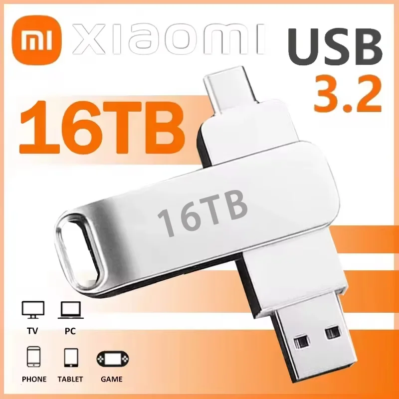 Xiaomi Mijia 16TB Flash Drive USB 3.2 Super High Speed Metal Transfer U Disk Pen Drive Waterproof Type C Disk SSD USB Drive Disk