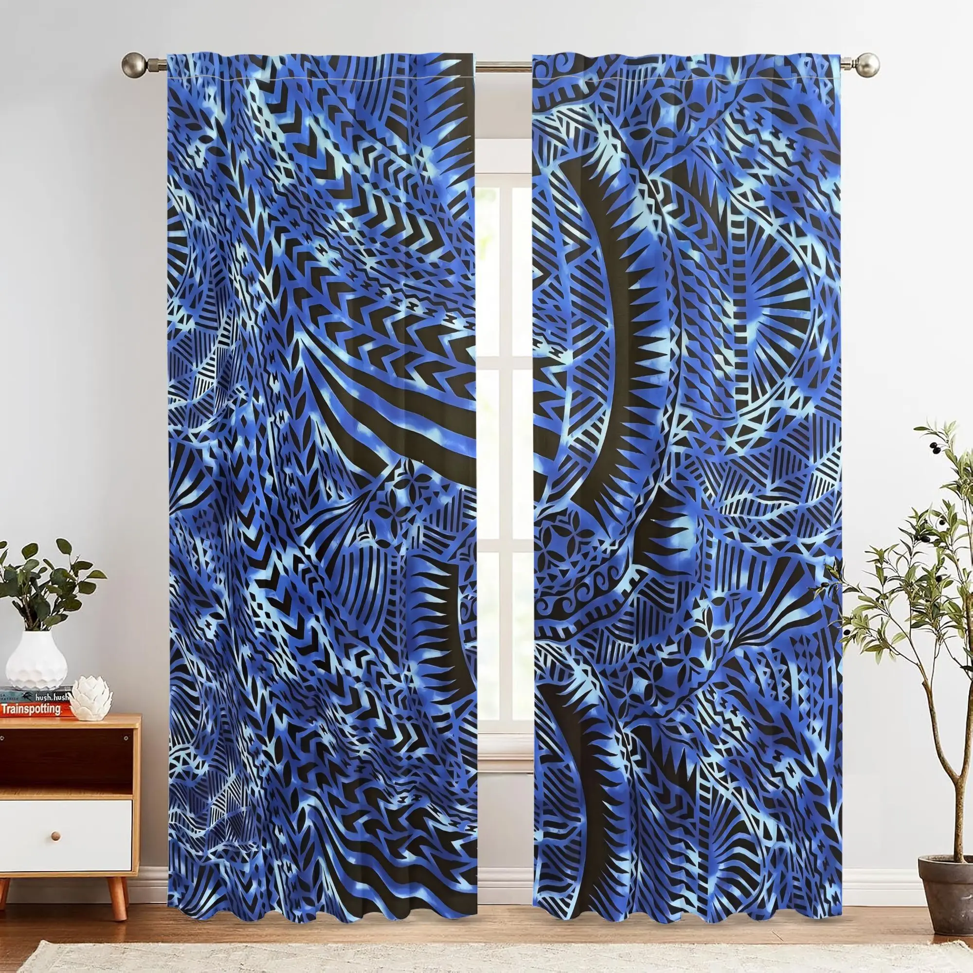 Purple Maori Theme Print Drapes Room Darkening Window Curtains for Home Decor,Rod Pocket Blackout Curtains Bedroom