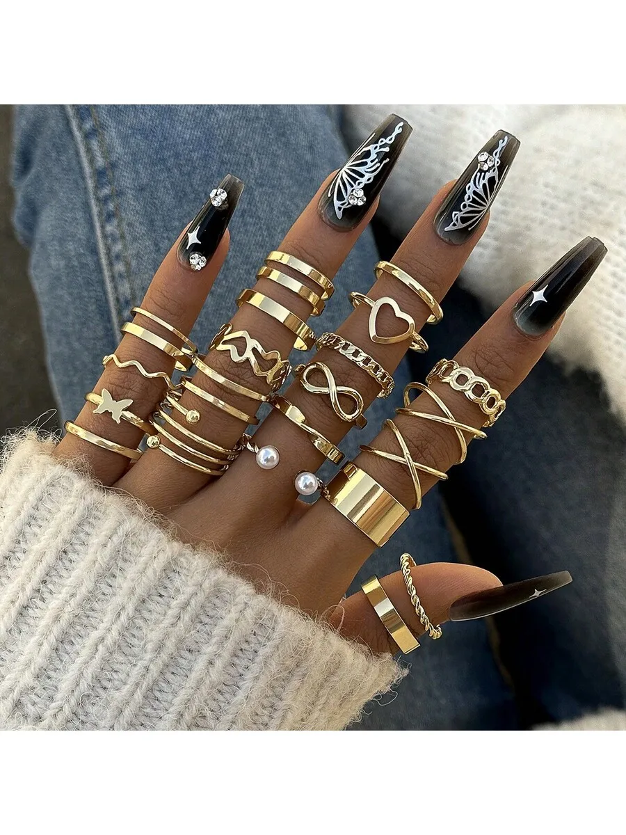 

Butterfly Heart Infinity Open Joint Ring Set Fashionable Multi Layer Stacking Rings