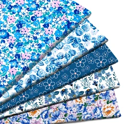 50*145cm Blue Leaves Flowers Floral 100% Pure/Polyester Cotton Satin Material Patchwork Sewing Fabric Quilt Needlework DIY Cloth