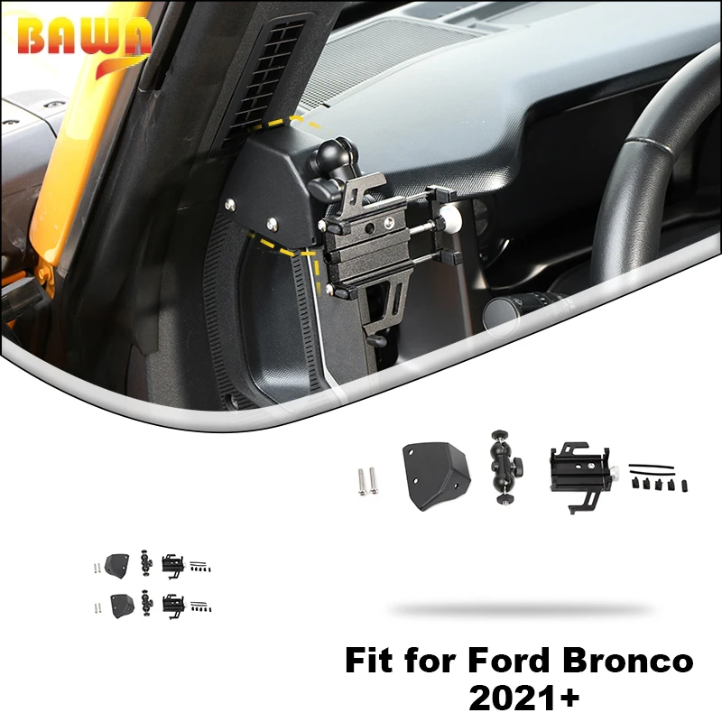 BAWA A-pillar Handle Phone Stand For Ford Bronco 2021 2022 2023 2024 Car Phone Holder Accessories