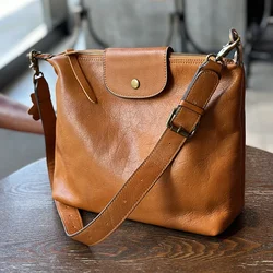 New Vintage Cowhide Message Bag Casual Large Capacity Genuine Leather Crossbody Shoulder Bagsfor Women Vintage Luxury Bolsas