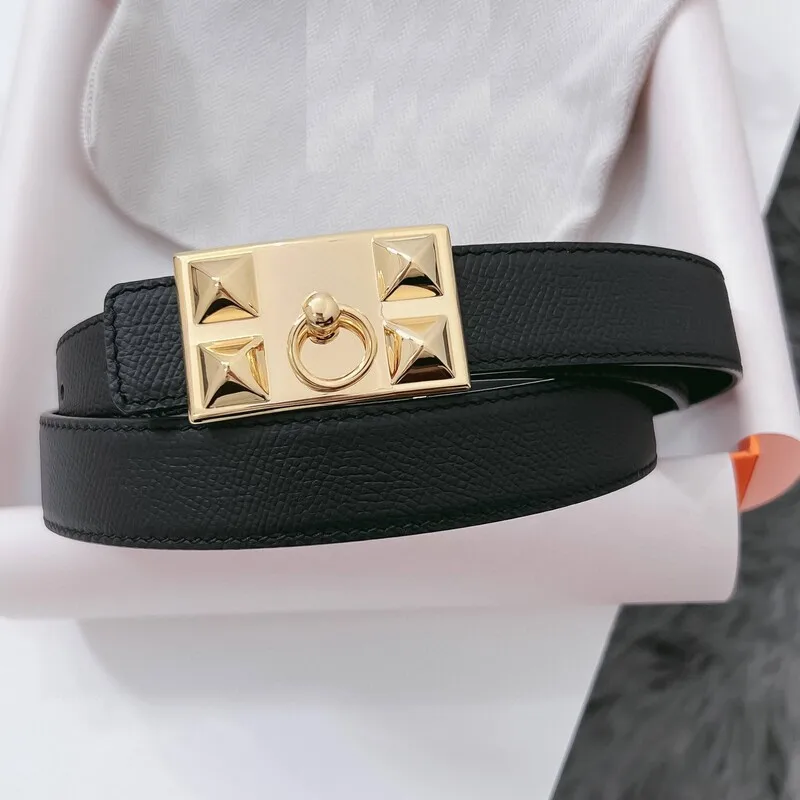 Women's 2.4 palmprint cowhide smooth Buckle belt Fashion pyramid waist trim leather dual purpose plain belt