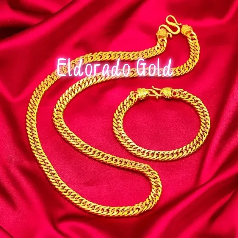 Eldorado Gold  Eldorado Gold  Eldorado Eldorado 8mm Men's 24K (AU999) Flat Necklace | Openwork Mechanical Chain, Micro-diamond G