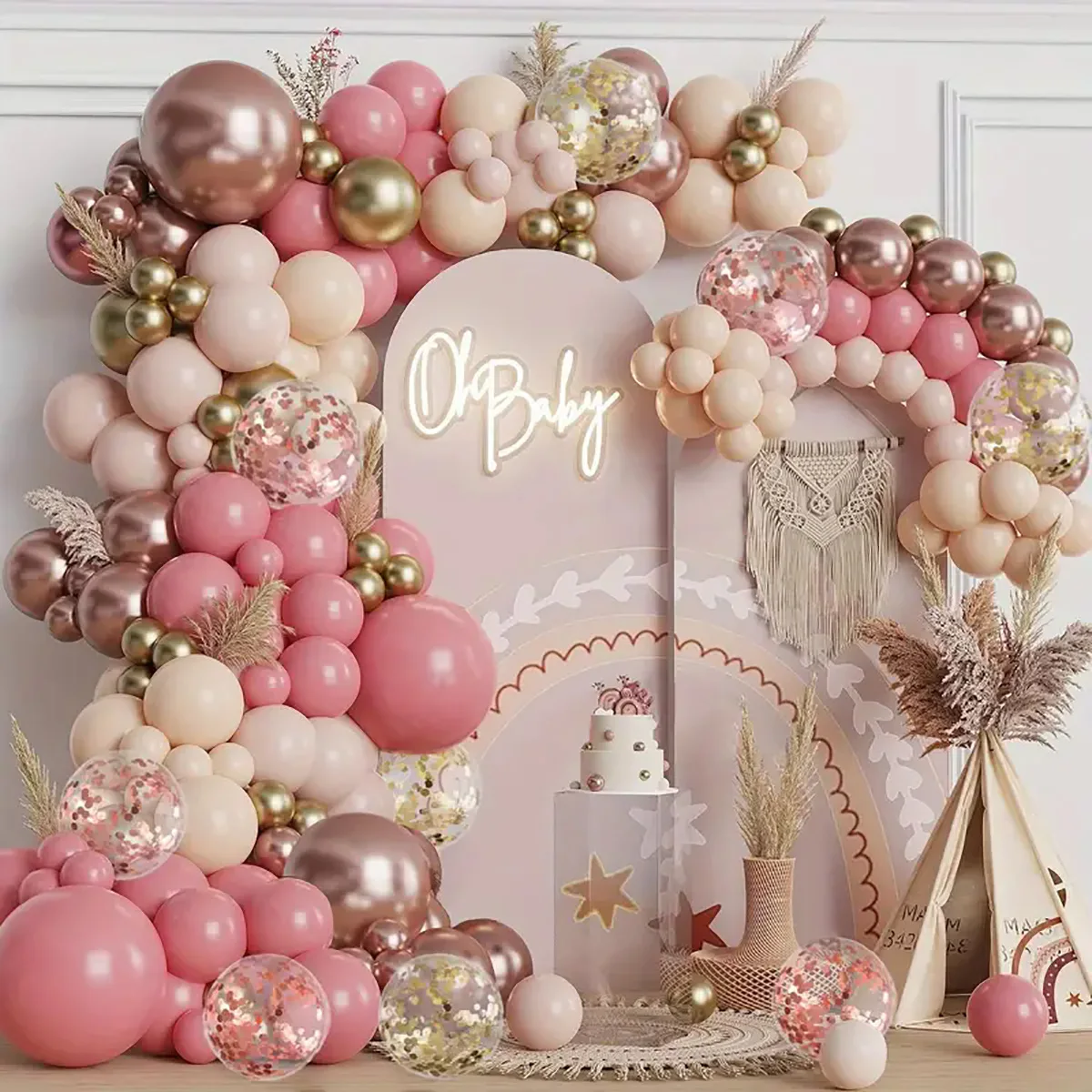 137 Uds. Kit de arco de guirnalda de globos de látex de arena blanca y rosa Vintage para cumpleaños, boda, aniversario, fiesta, suministros de decoración del hogar