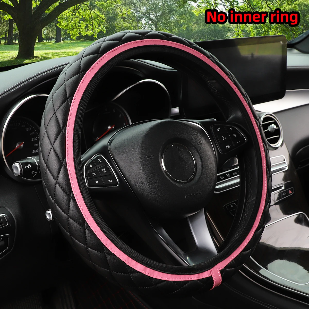 A PU embroidered leather skin leather stereo car without inner ring steering wheel cover fits 14.5-15 inch automotive supplies