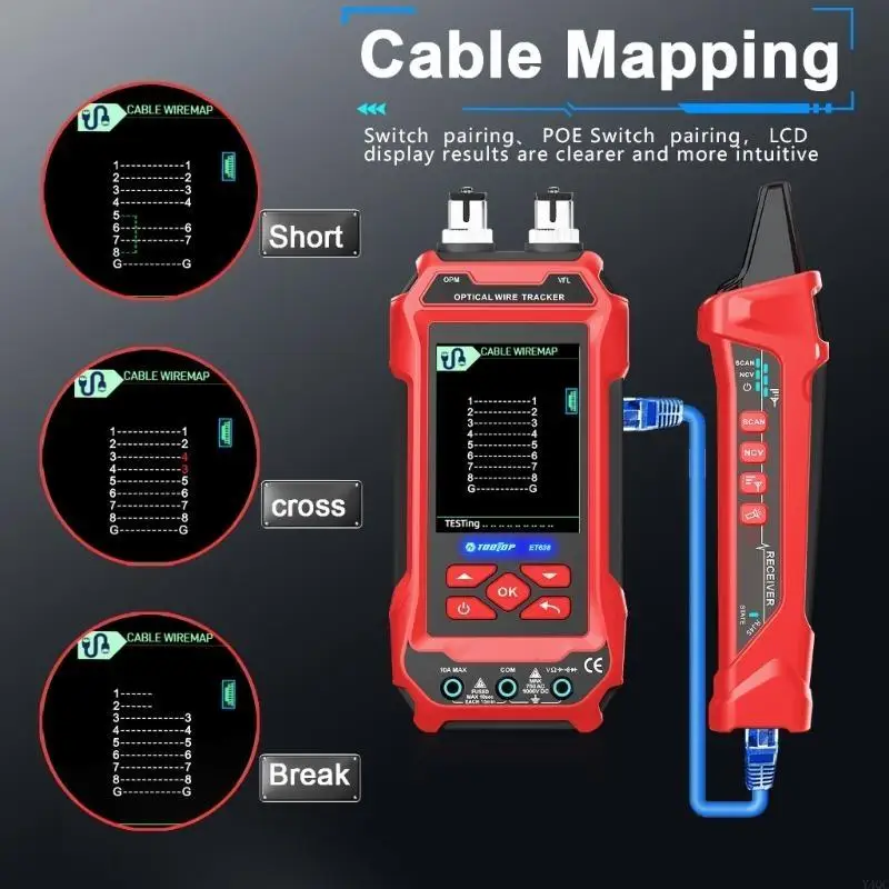 Fortschrittlicher Internet-Kabeltester mit POE-Funktionen, einfach zu bedienendes Tool zur Messung der Kabellänge für Y4QC
