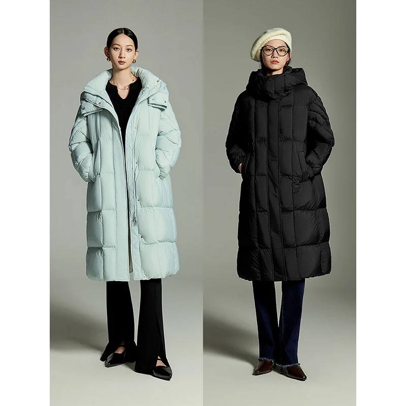 Toyouth Women Long Down Jacket 2023 Winter Stand Collar Thick Hooded Coat Puff Fluffy Feeling Warm Outdoor Overcoat Jacket