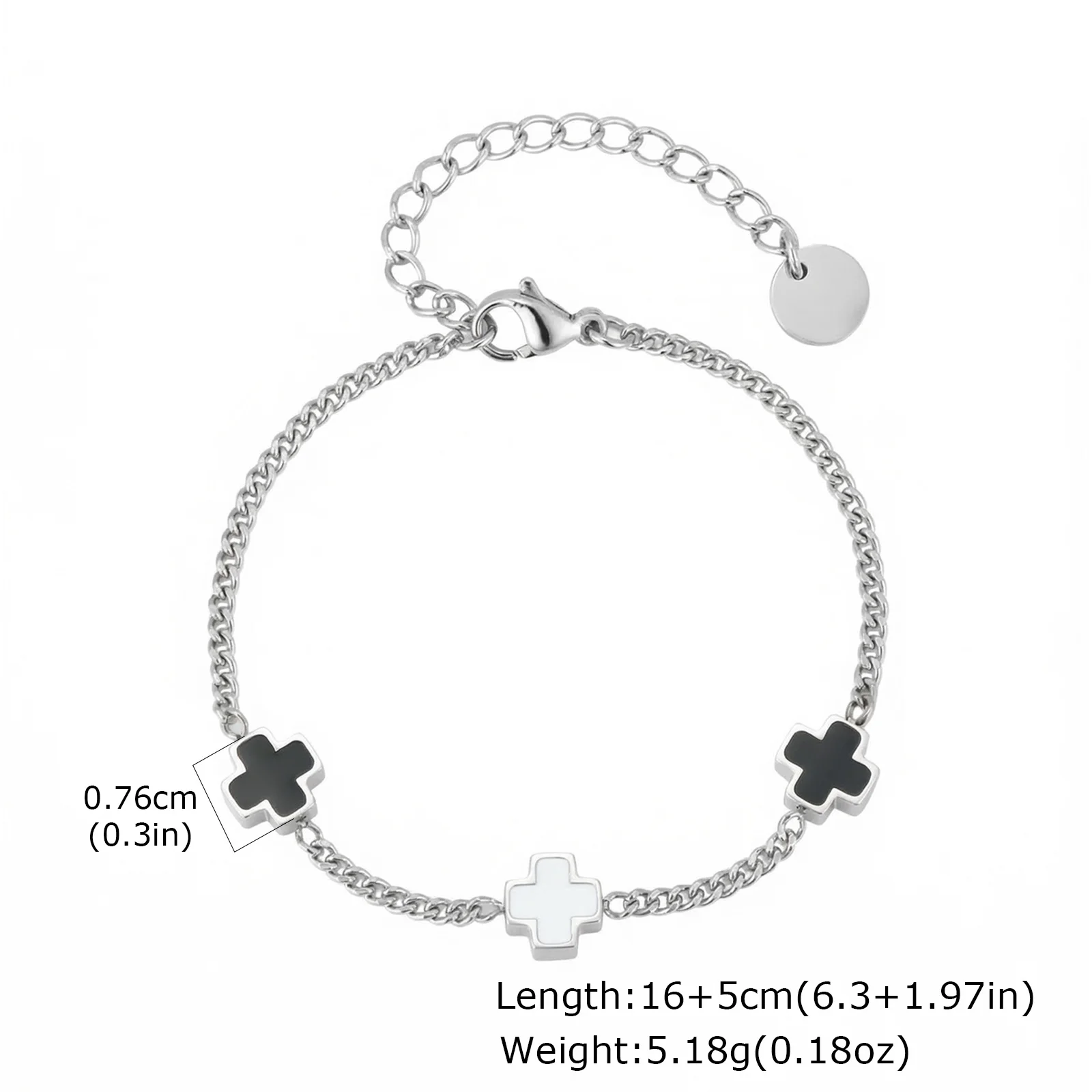 Herren Schwarz-Weiß Kreuz-Armband, Edelstahl Kontrastfarben Geometrisches Charm-Armband, Hip-Hop Mode Männerschmuck Geschenk – Detail 2
