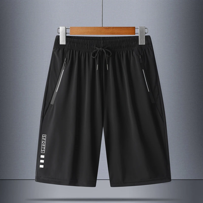 

Мужские спортивные шорты из ледяного шелка, тонкие, повседневные, длиной до колена, быстросохнущие, свободного кроя, больших размеров, для активного отдыха летом