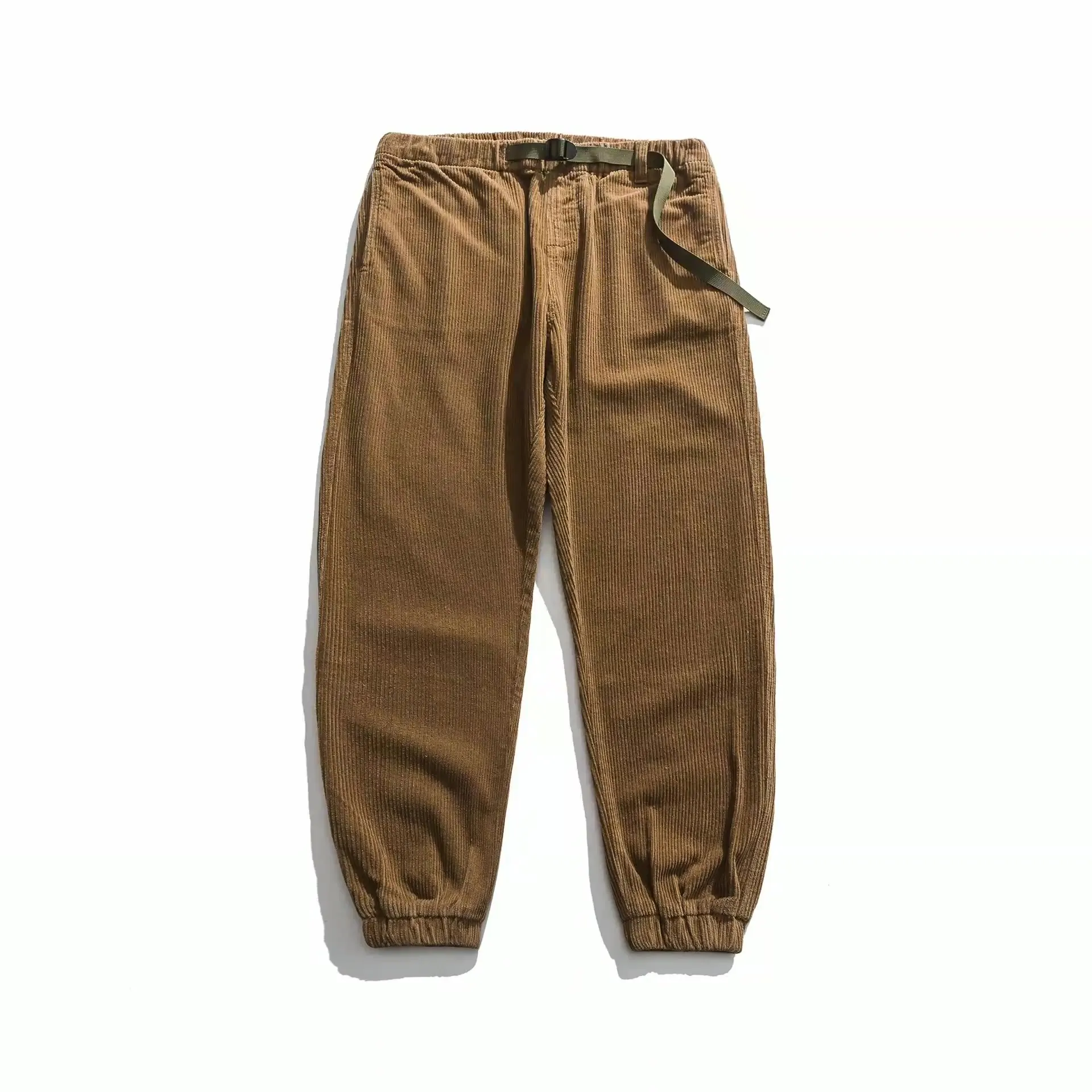 

Chigu autumn and winter thick casual corduroy pants with retro distressed elastic cord nine-point pants
