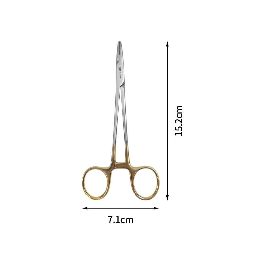 스테인레스 스틸 금도금 손잡이 바늘 거치대 플라이어, 치과 수술 기구, 15cm, 1 개