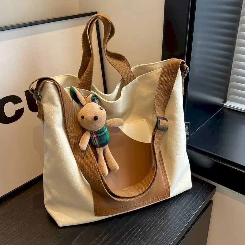 

Foufurieux Quality Fashion New Multilayer Pocket Women Canvas Tote Bag Women Designer Simple Lady Handbag Diagonal Bags Unisex