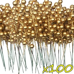 100/5PCS 인공 붉은 열매 줄기 가짜 꽃 크리스마스 홀리 베리 DIY 화환 크리스마스 트리 신년 파티 홈 인테리어