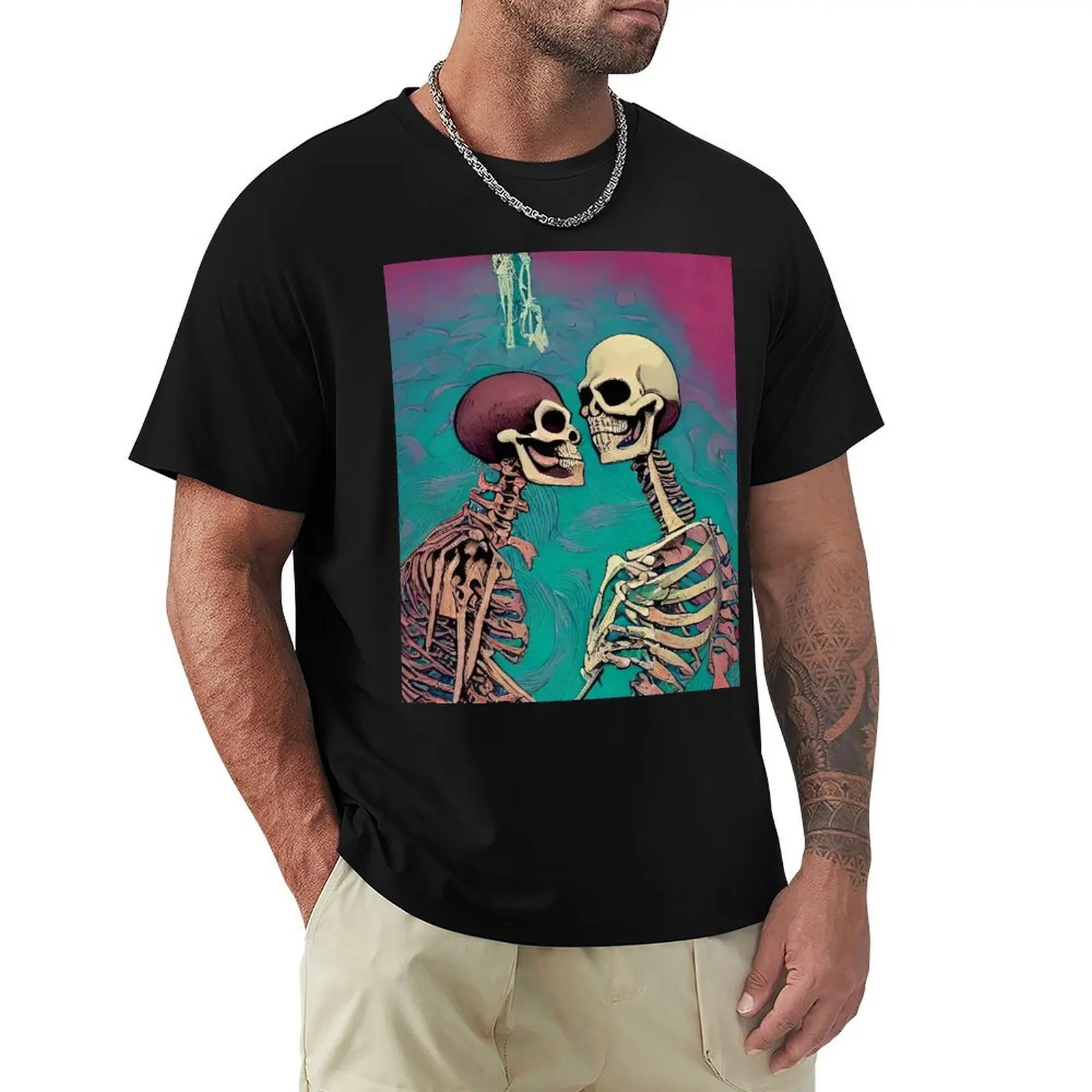 

Tender Moment Skeletons in Love T-Shirt Casual Basic Short Sleeve T-Shirt