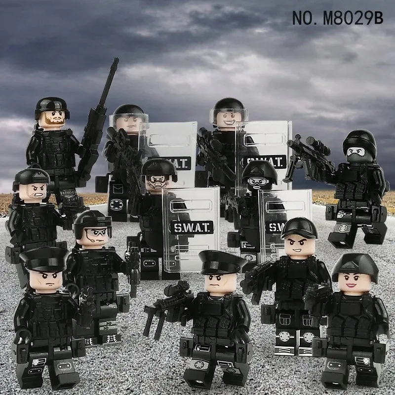 

Cross-border wholesale M8029A 8029B police building block figurine small particles assembly toy bags
