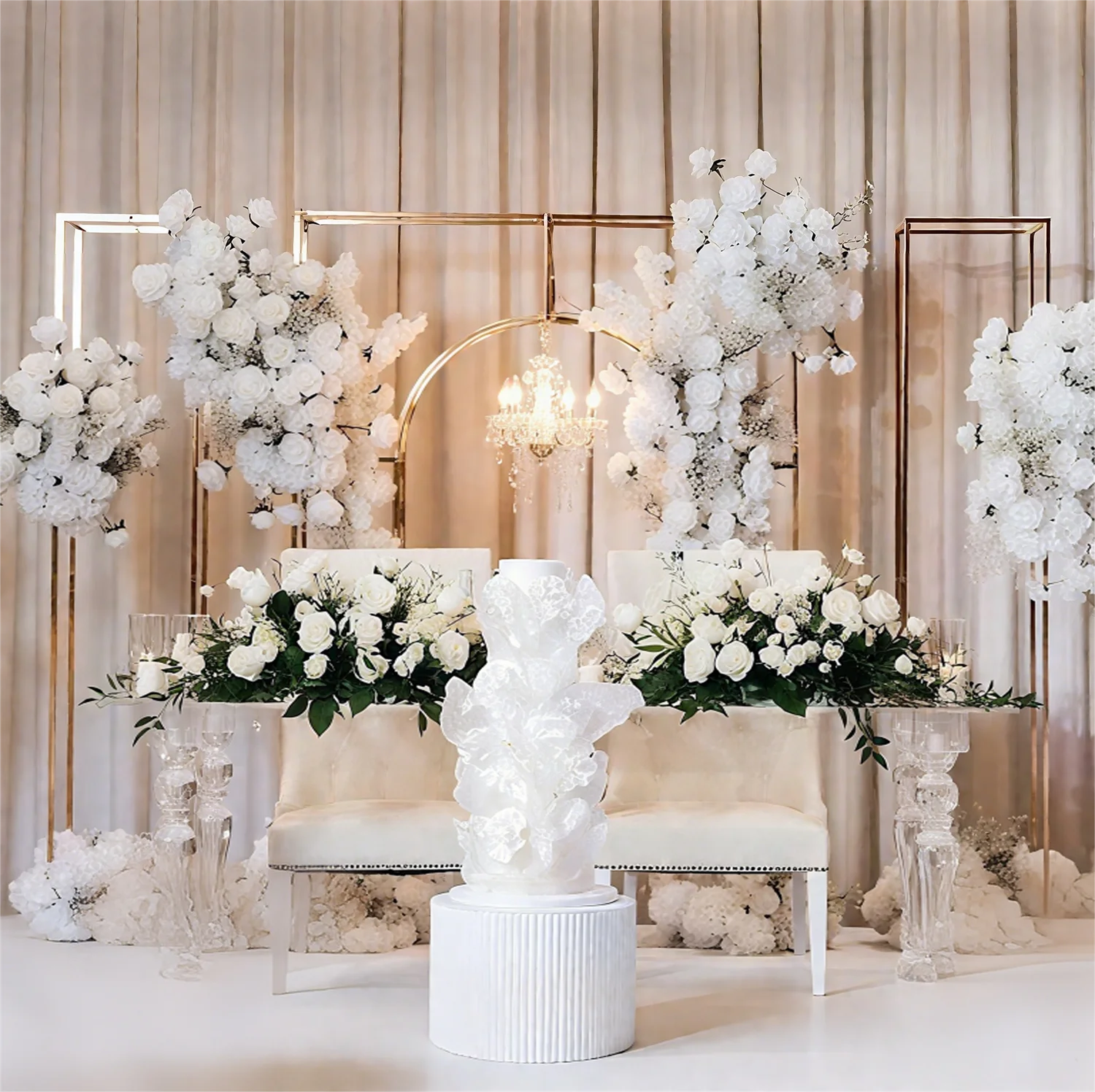 

Gilded Metal Wedding Archway, Outdoor Ceremony Decor, DIY Flower Stand Background, Elegant Design